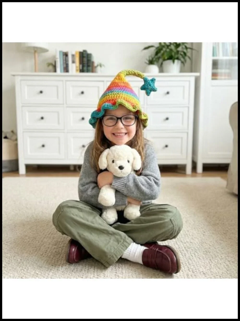 Handmade Crochet Elf Gnome Hat with Star Top for Kids Adults Winter Beanie